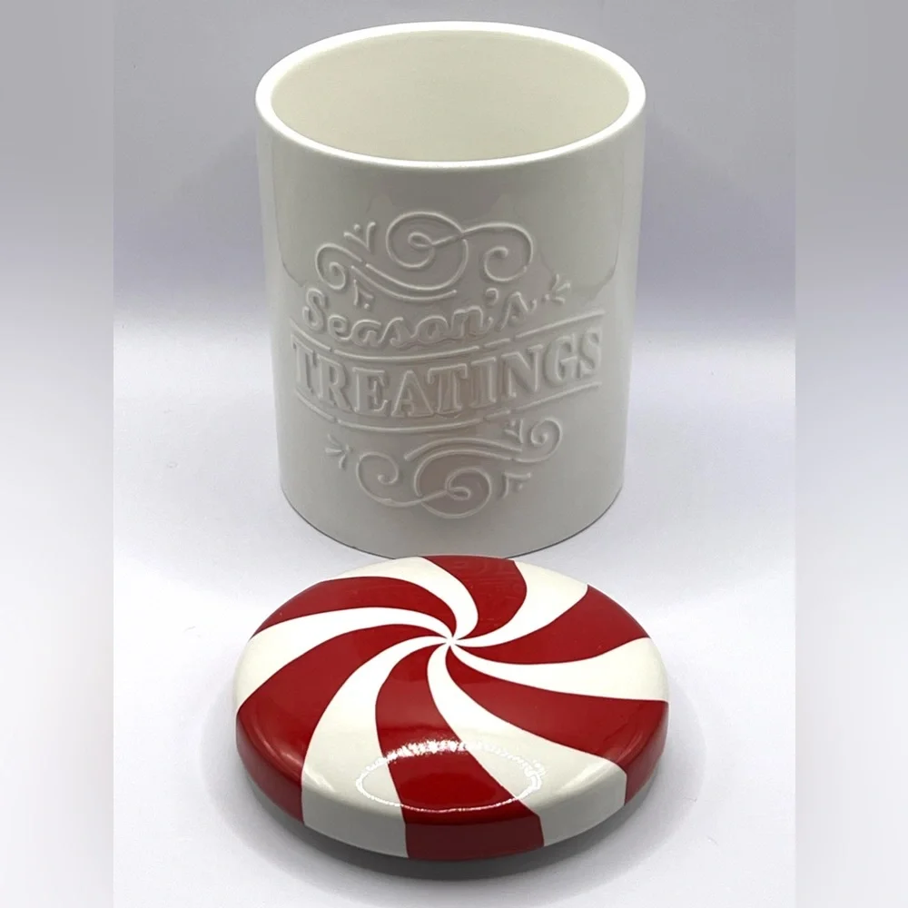 Hallmark Season's Treatings Holidays Ceramic White Jar Peppermint Candy Lid - Picture 4 of 8